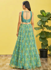 Embroidered Art Organza Lehenga in Green
